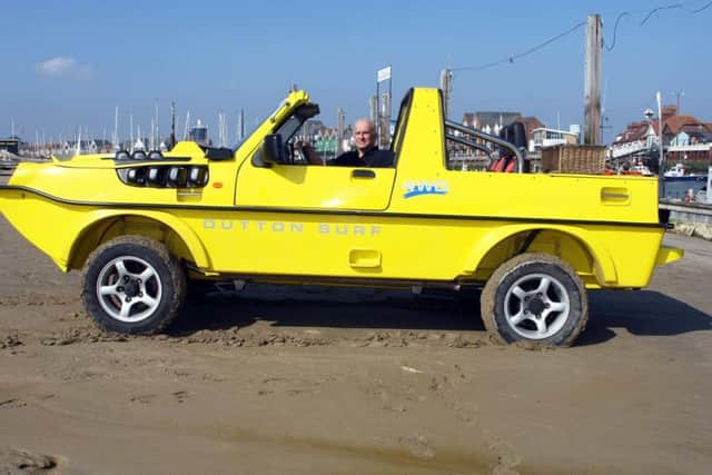 Tim Dutton in one of his amphibious cars